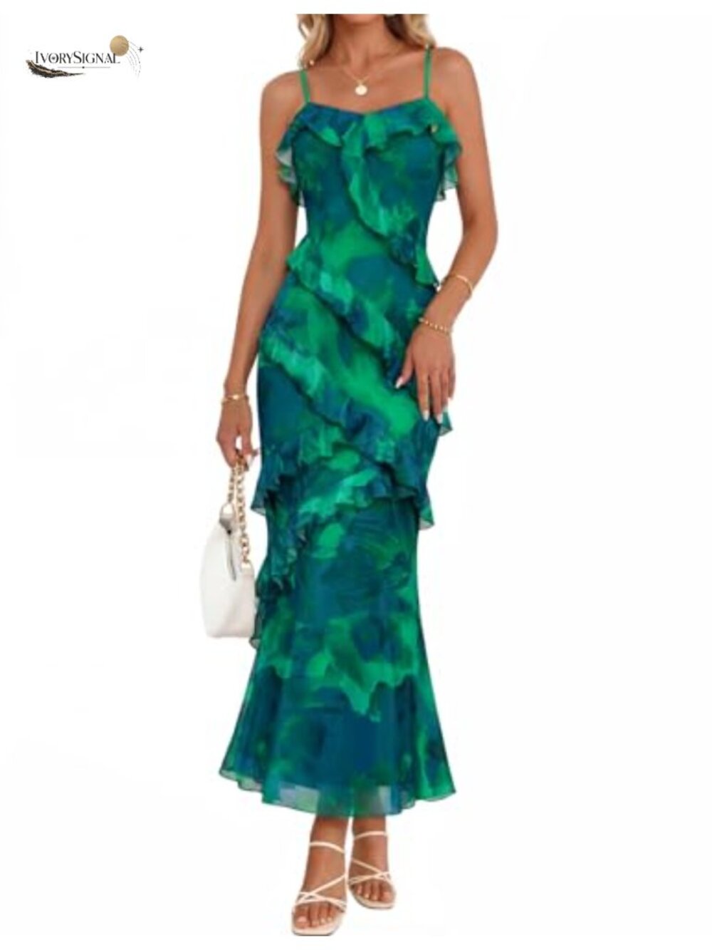 Women's Floral Mesh Maxi Dress Spaghetti Strap Formal Wedding Guest